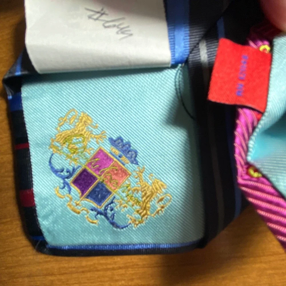 Robert Graham Mens Silk Tie Blue Pink Striped Knowledge Wisdom Truth Made in USA